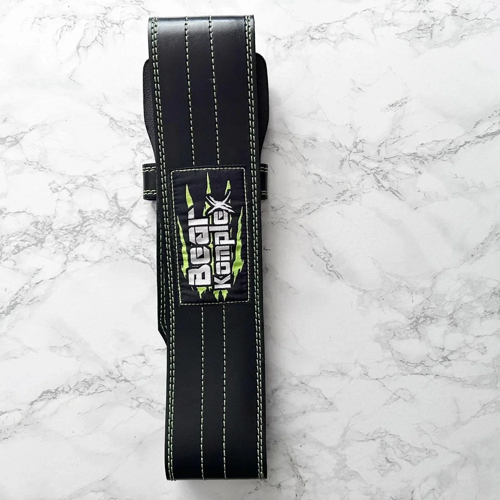 Bear Komplex Black Leather Green Double Prong Weightlifting Belt Size Large